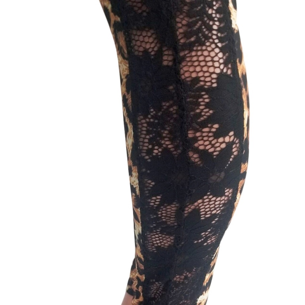 Off Shoulder Cheetah Black Lace Jumpsuit Medium 10 - Picture 6 of 8